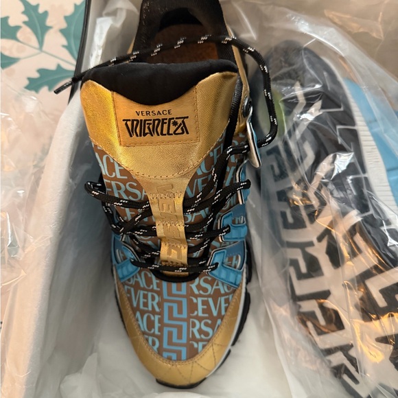 Versace Trigreca Sneakers in Gold and Light Blue